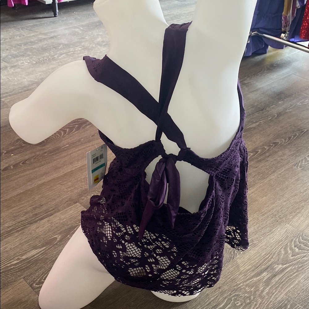 Becca Purple Crochet Plus Size Tankini Top Swimsuit Separates 1X 14 16 New - Picture 2 of 3
